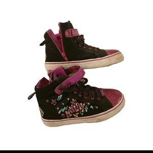 LAYLAY Colorful Kids High-Top Sneakers sz 2 Boots Platform Black & Purple Girls